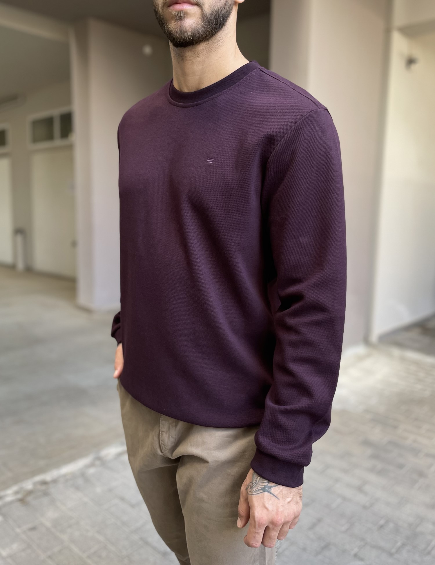 Ανδρική μπορντό πικέ μακρυμάνικη μπλούζα 4403R φωτογραφία